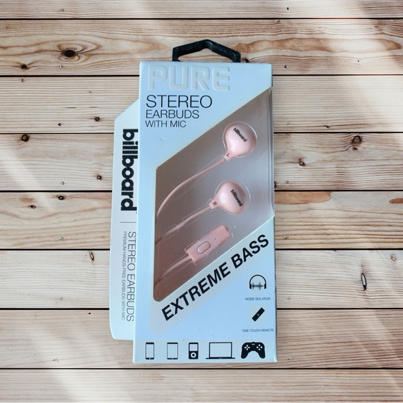 💟Billboard Pure Pink Stereo Earbuds w/ Mic Extreme Bass 3.5mm Plug - NEW🎶 - Picture 1 of 3